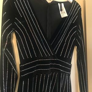 Black Mesh Rhimestone Mini Dress